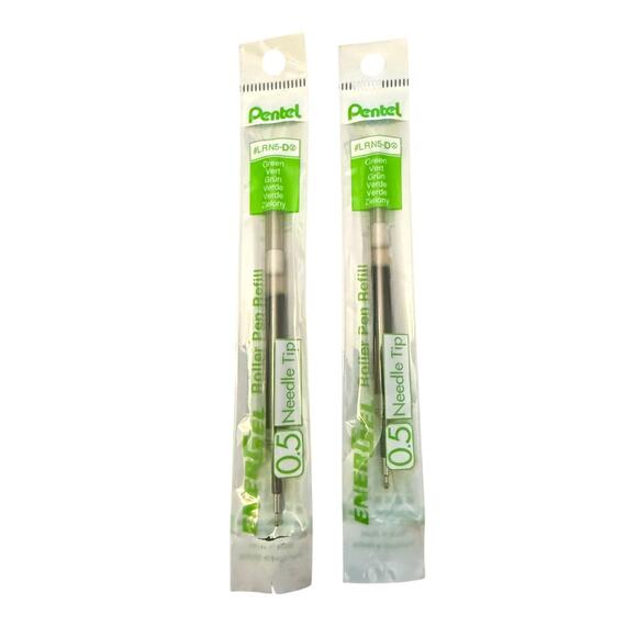 Pentel 2 Green EnerGel 0.5 Needle Tip Roller Pen Refill LRN5-D - Picture 1 of 2